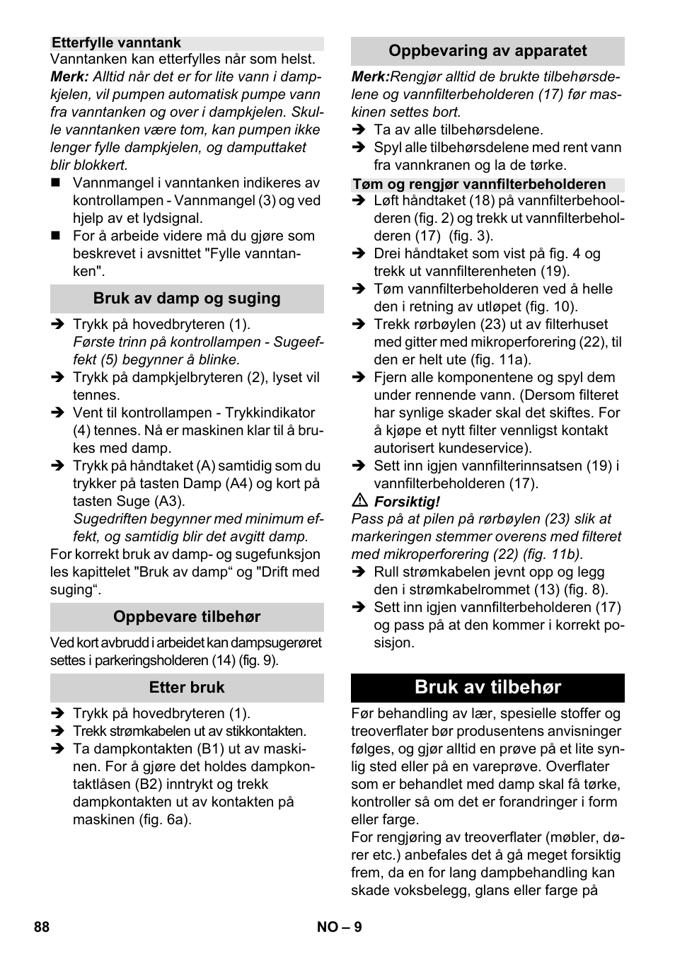 Bruk av tilbehør | Karcher SV 1902 User Manual | Page 88 / 284