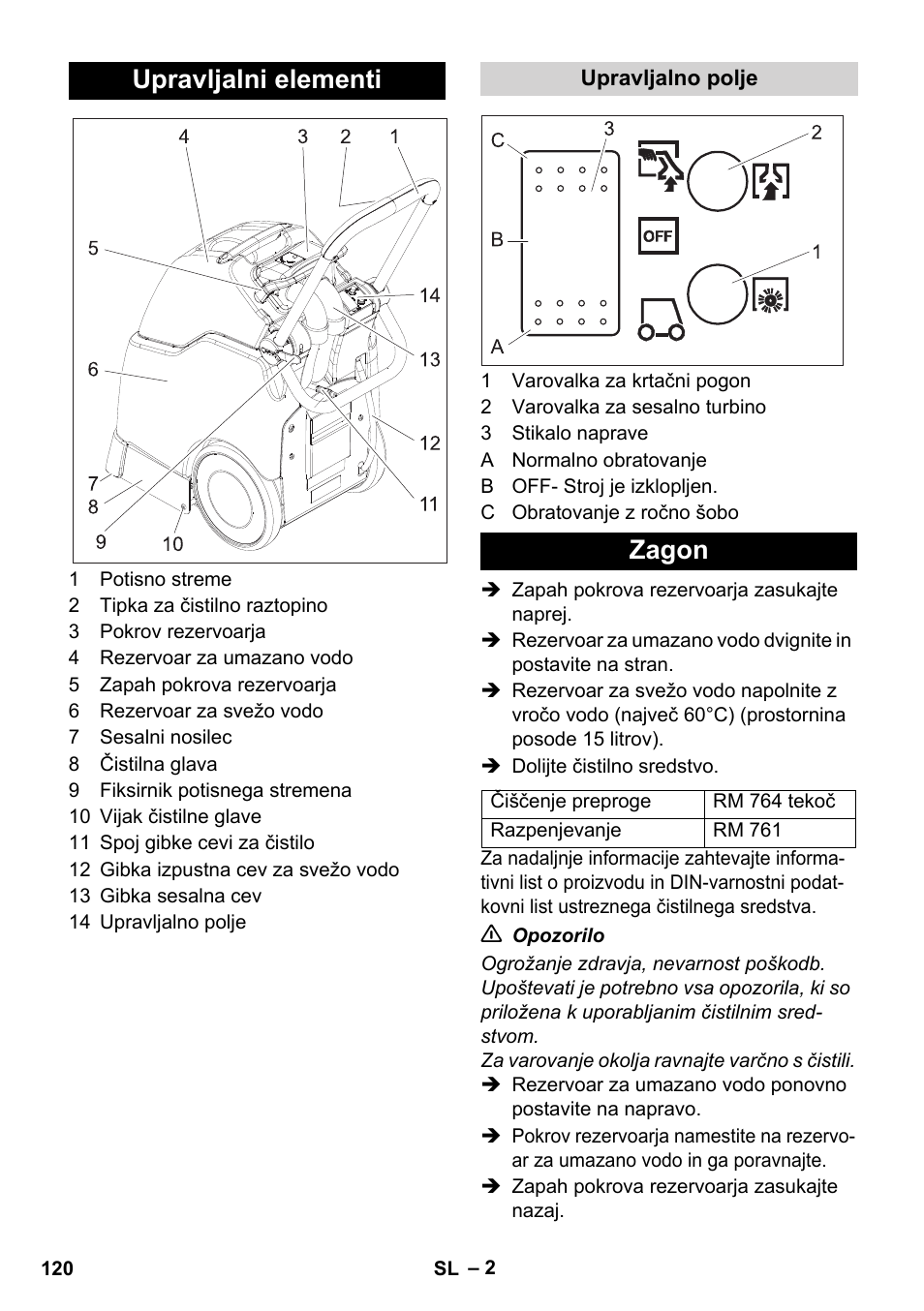 Upravljalni elementi, Zagon | Karcher BRC 30-15 C User Manual | Page 120 / 200