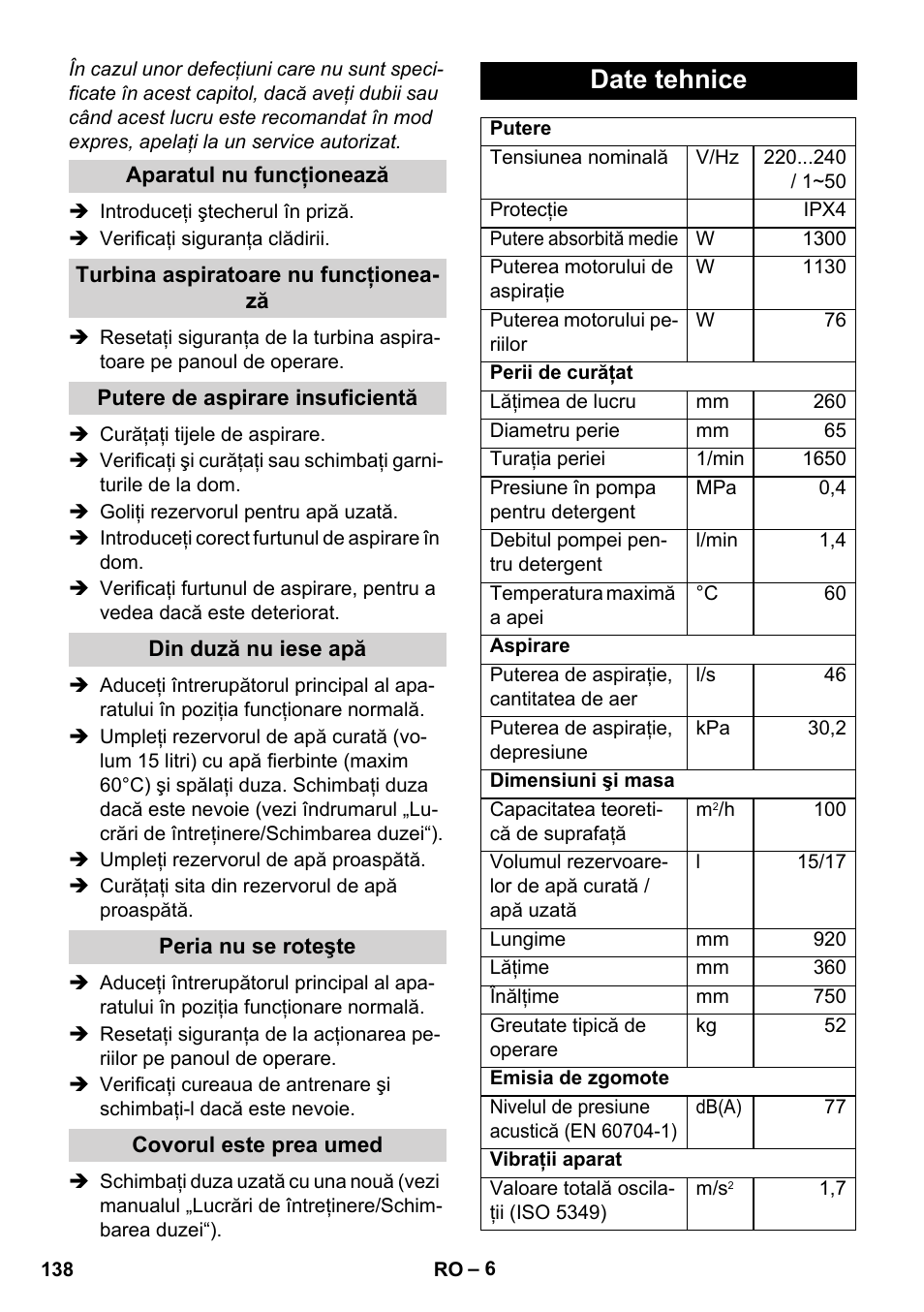 Date tehnice | Karcher BRC 30-15 C User Manual | Page 138 / 200