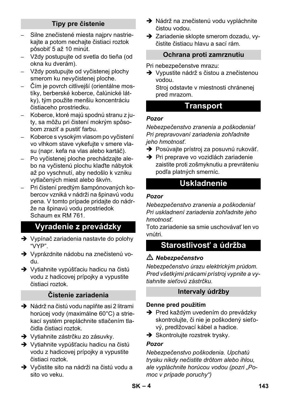 Vyradenie z prevádzky, Transport uskladnenie starostlivosť a údržba | Karcher BRC 30-15 C User Manual | Page 143 / 200