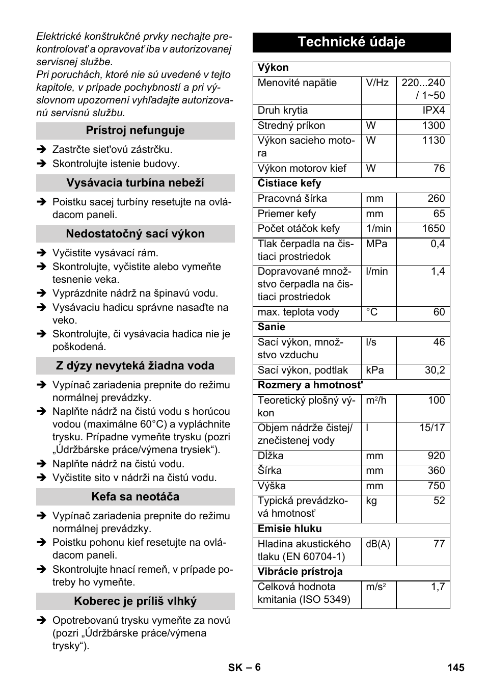 Technické údaje | Karcher BRC 30-15 C User Manual | Page 145 / 200