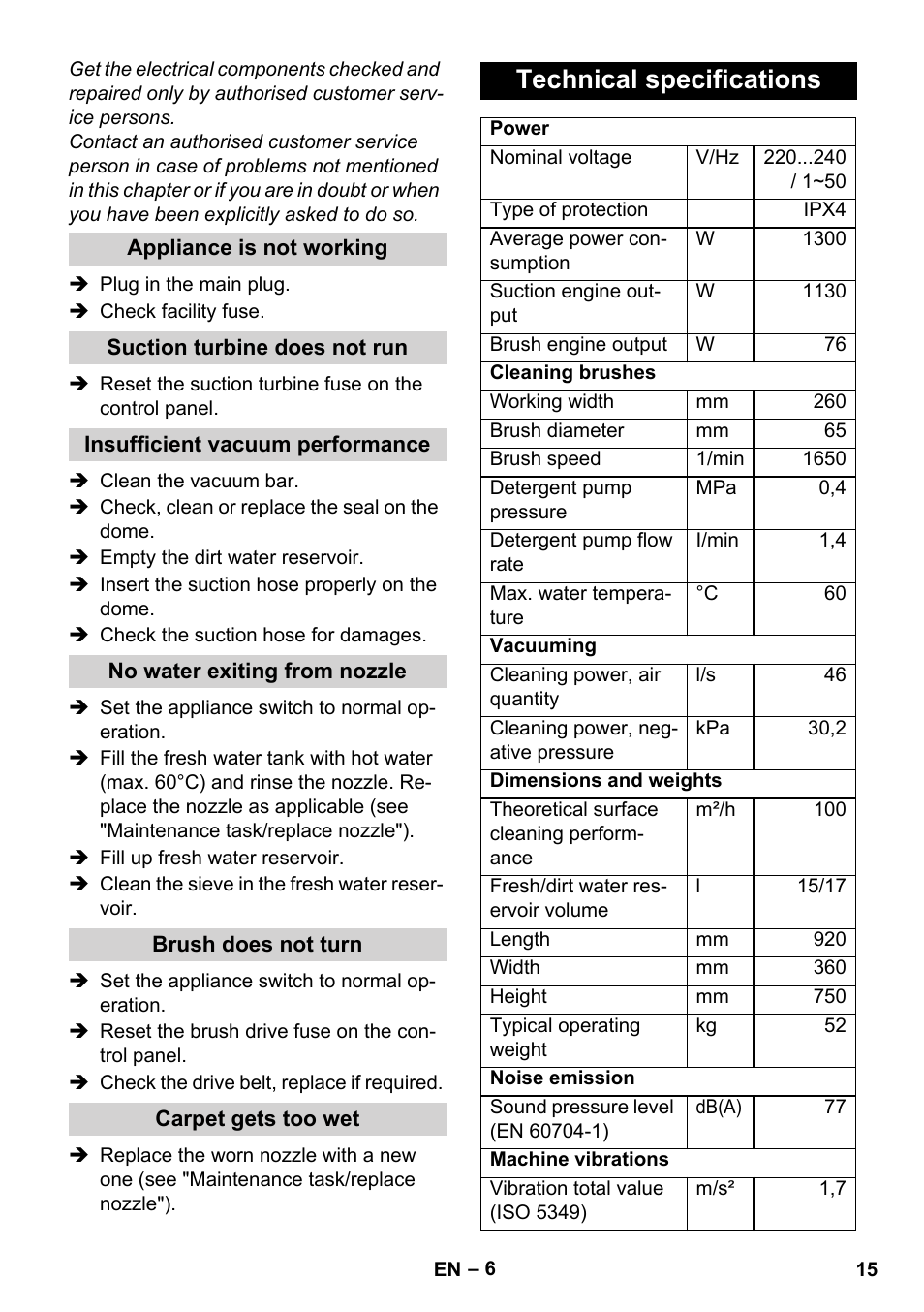 Technical specifications | Karcher BRC 30-15 C User Manual | Page 15 / 200