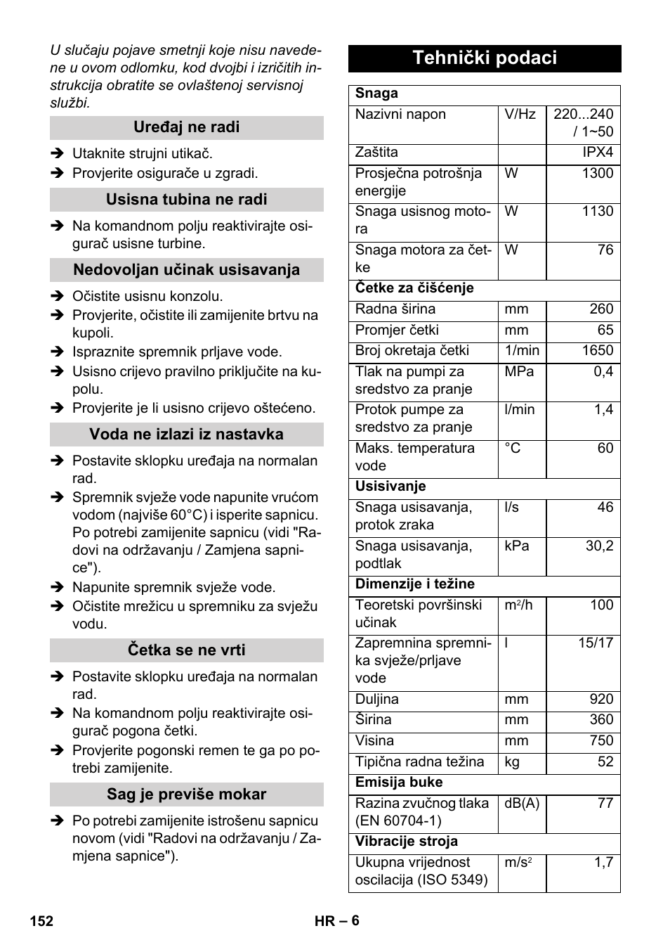 Tehnički podaci | Karcher BRC 30-15 C User Manual | Page 152 / 200