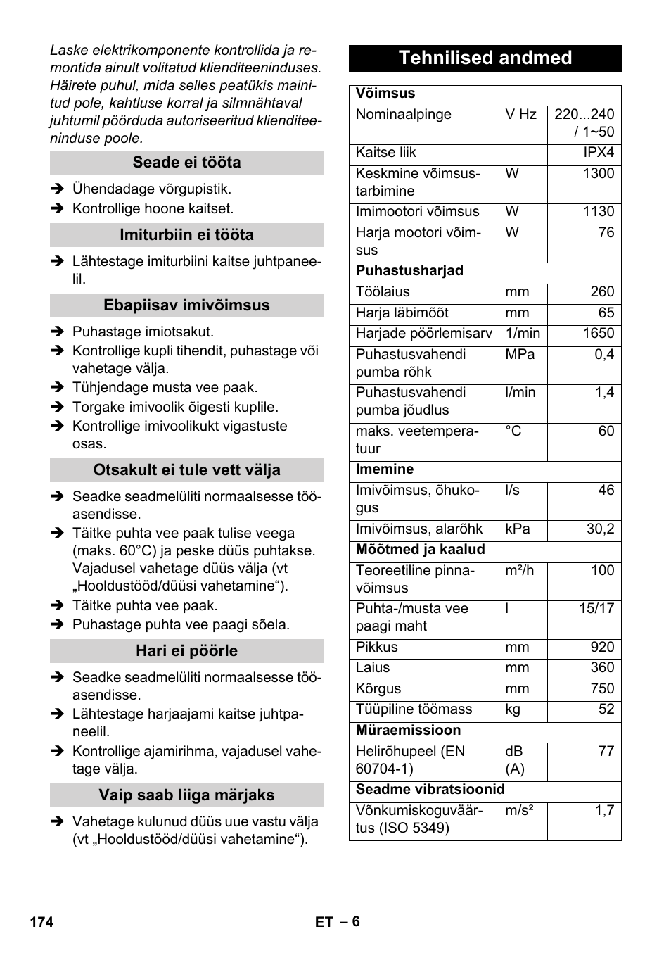 Tehnilised andmed | Karcher BRC 30-15 C User Manual | Page 174 / 200