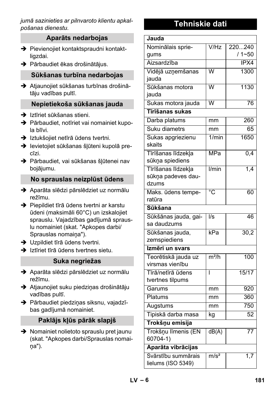 Tehniskie dati | Karcher BRC 30-15 C User Manual | Page 181 / 200