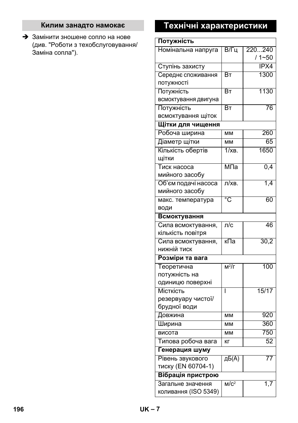 Технічні характеристики | Karcher BRC 30-15 C User Manual | Page 196 / 200