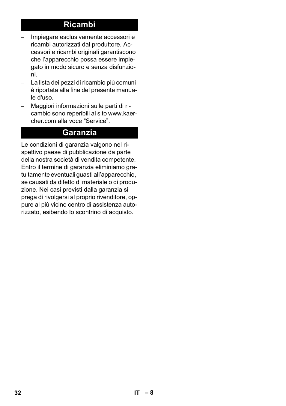 Ricambi garanzia | Karcher BRC 30-15 C User Manual | Page 32 / 200