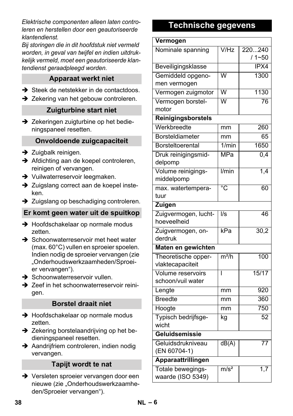 Technische gegevens | Karcher BRC 30-15 C User Manual | Page 38 / 200