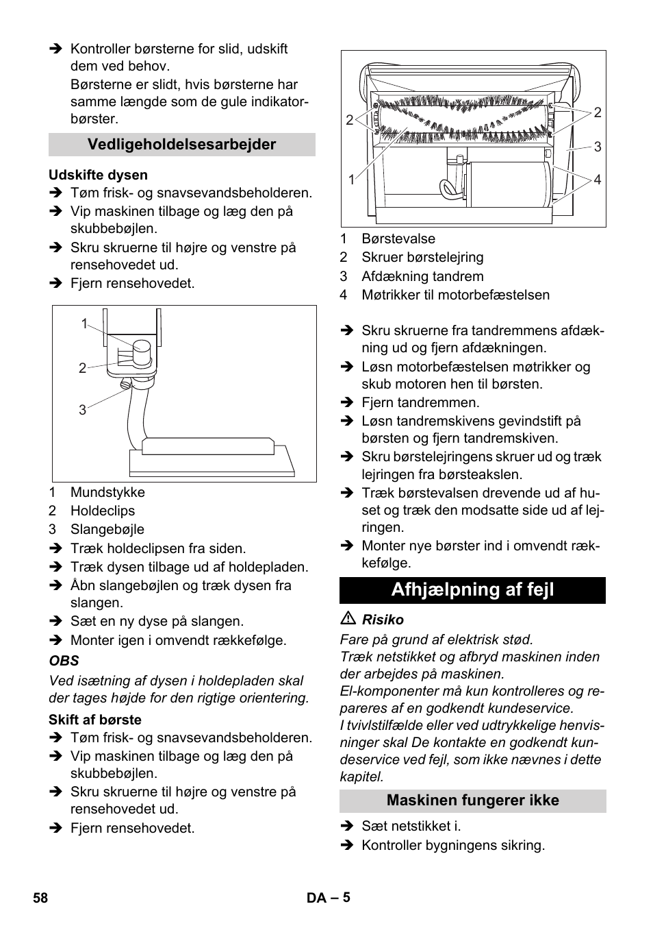 Afhjælpning af fejl | Karcher BRC 30-15 C User Manual | Page 58 / 200