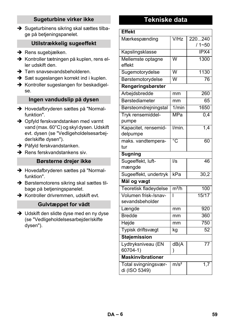 Tekniske data | Karcher BRC 30-15 C User Manual | Page 59 / 200