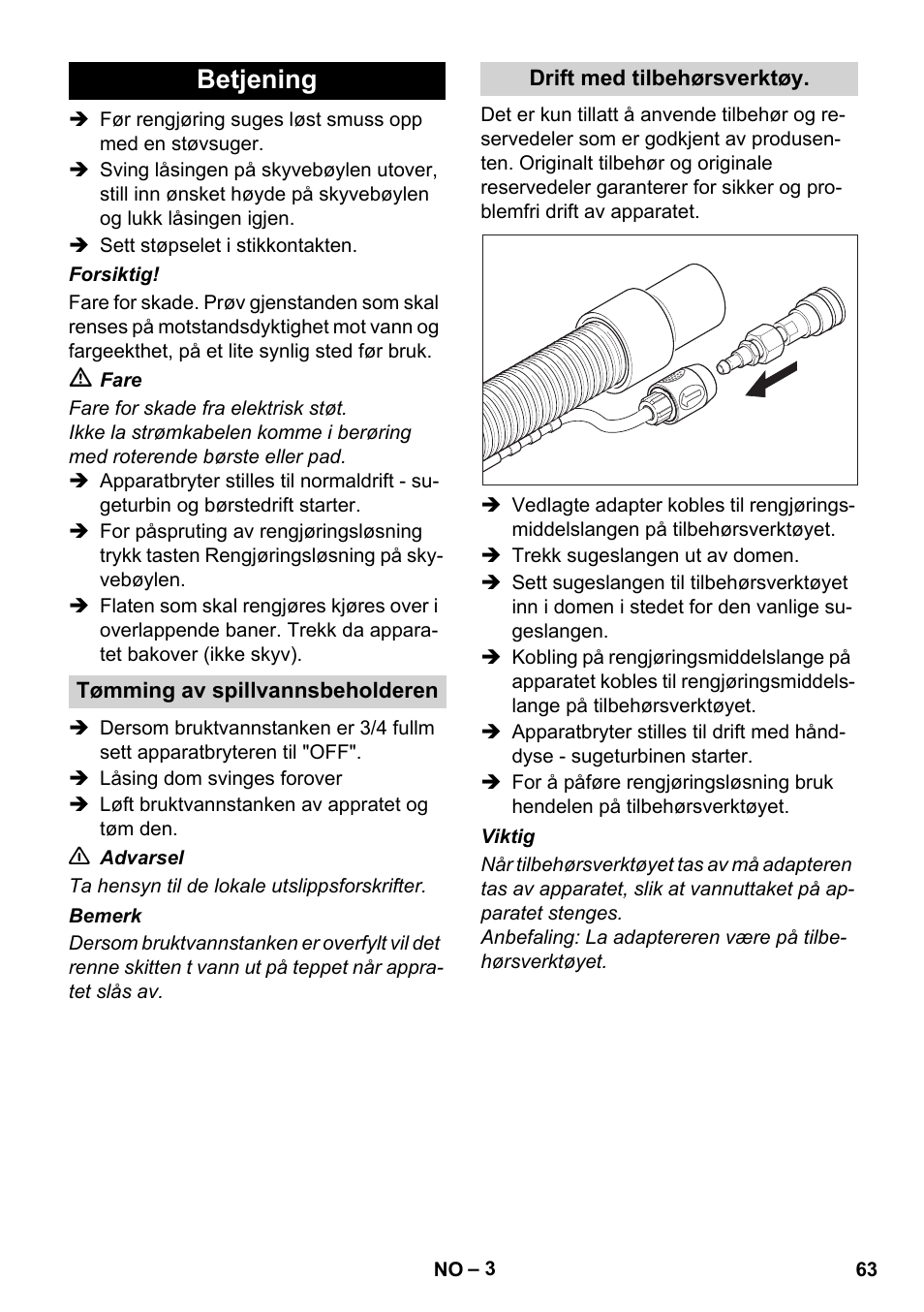 Betjening | Karcher BRC 30-15 C User Manual | Page 63 / 200