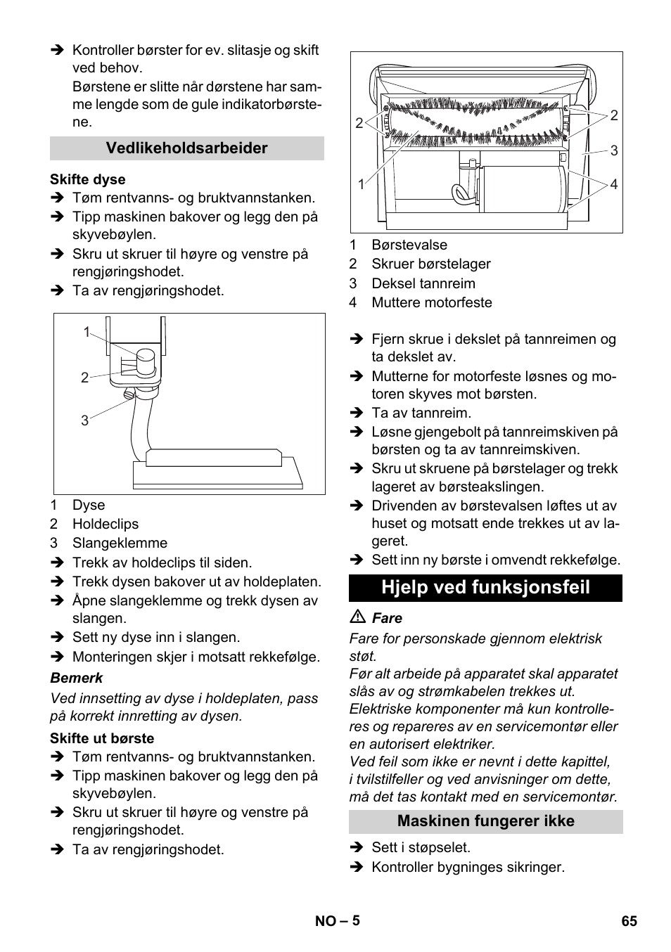 Hjelp ved funksjonsfeil | Karcher BRC 30-15 C User Manual | Page 65 / 200