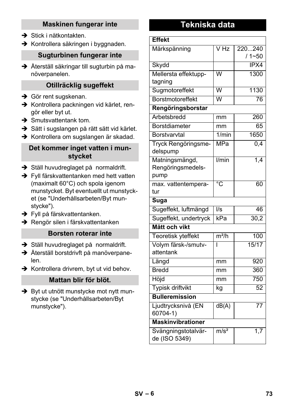 Tekniska data | Karcher BRC 30-15 C User Manual | Page 73 / 200