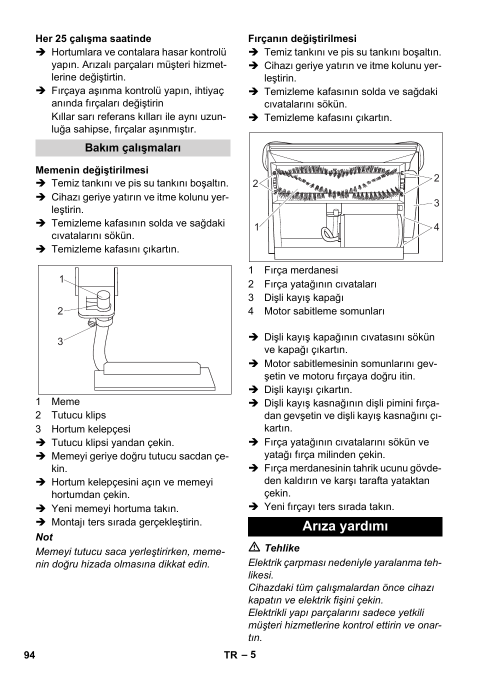 Arıza yardımı | Karcher BRC 30-15 C User Manual | Page 94 / 200