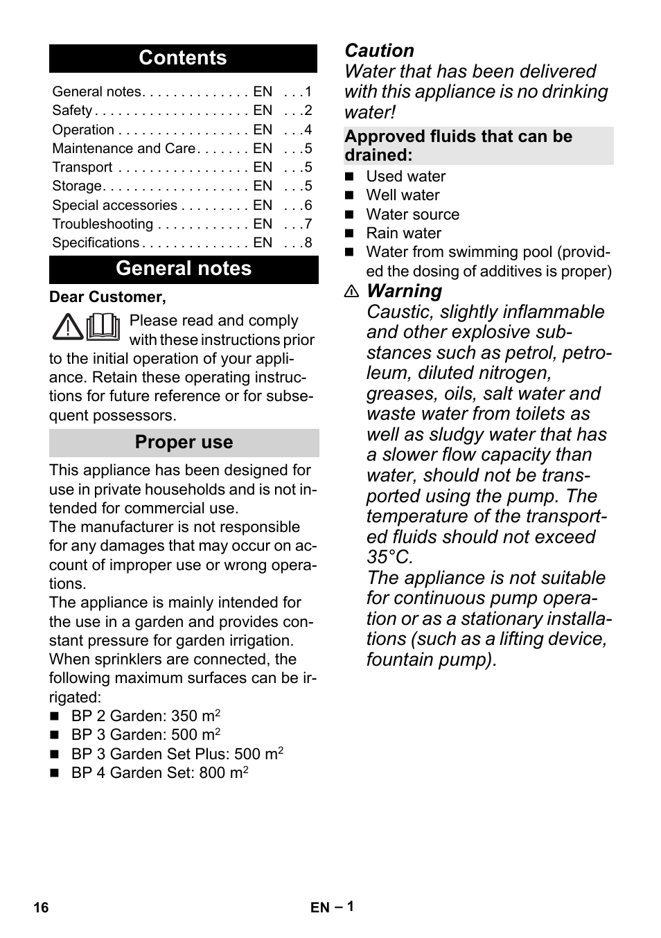 Karcher BP 2 Garden User Manual | Page 16 / 106