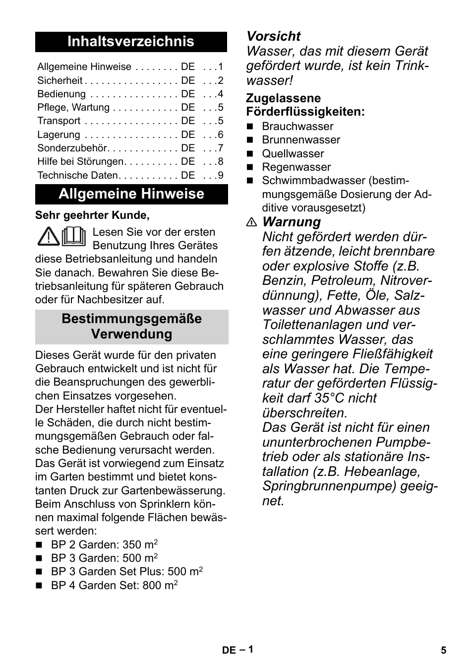 Karcher BP 2 Garden User Manual | Page 5 / 106