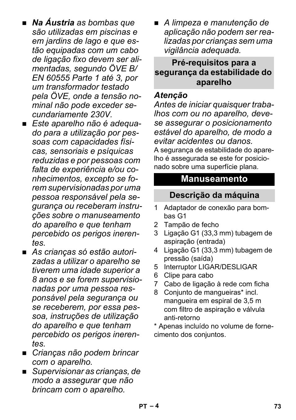 Manuseamento, Descrição da máquina | Karcher BP 2 Garden User Manual | Page 73 / 106