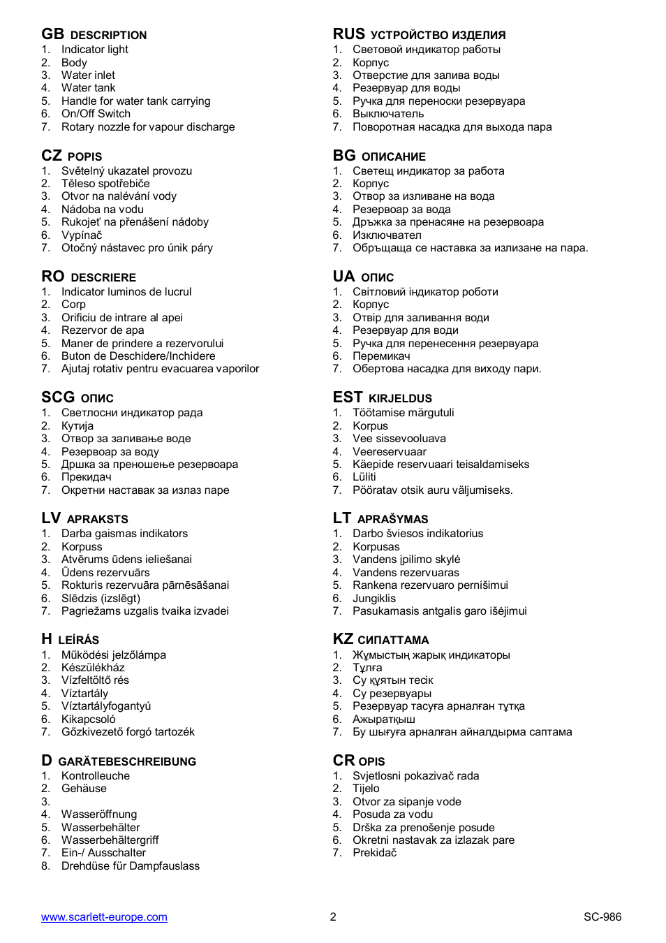 Scg est | Scarlett SC-986 User Manual | Page 2 / 23