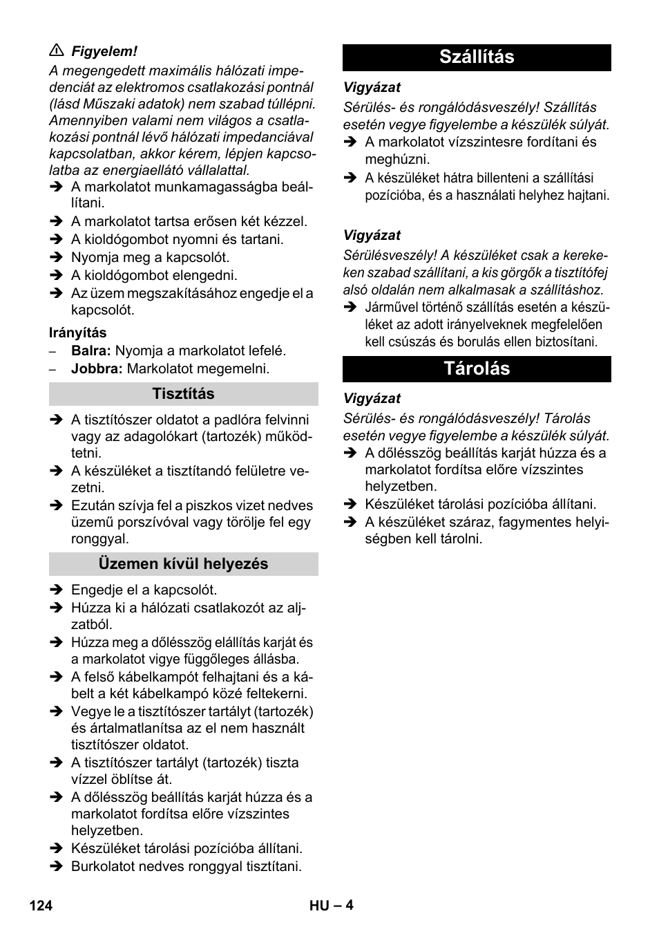 Szállítás tárolás | Karcher BDS 43-450C EU User Manual | Page 124 / 240