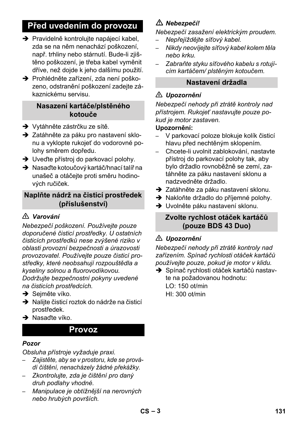 Před uvedením do provozu, Provoz | Karcher BDS 43-450C EU User Manual | Page 131 / 240