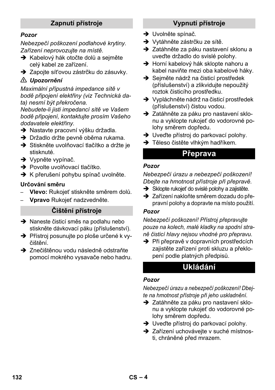 Přeprava ukládání | Karcher BDS 43-450C EU User Manual | Page 132 / 240