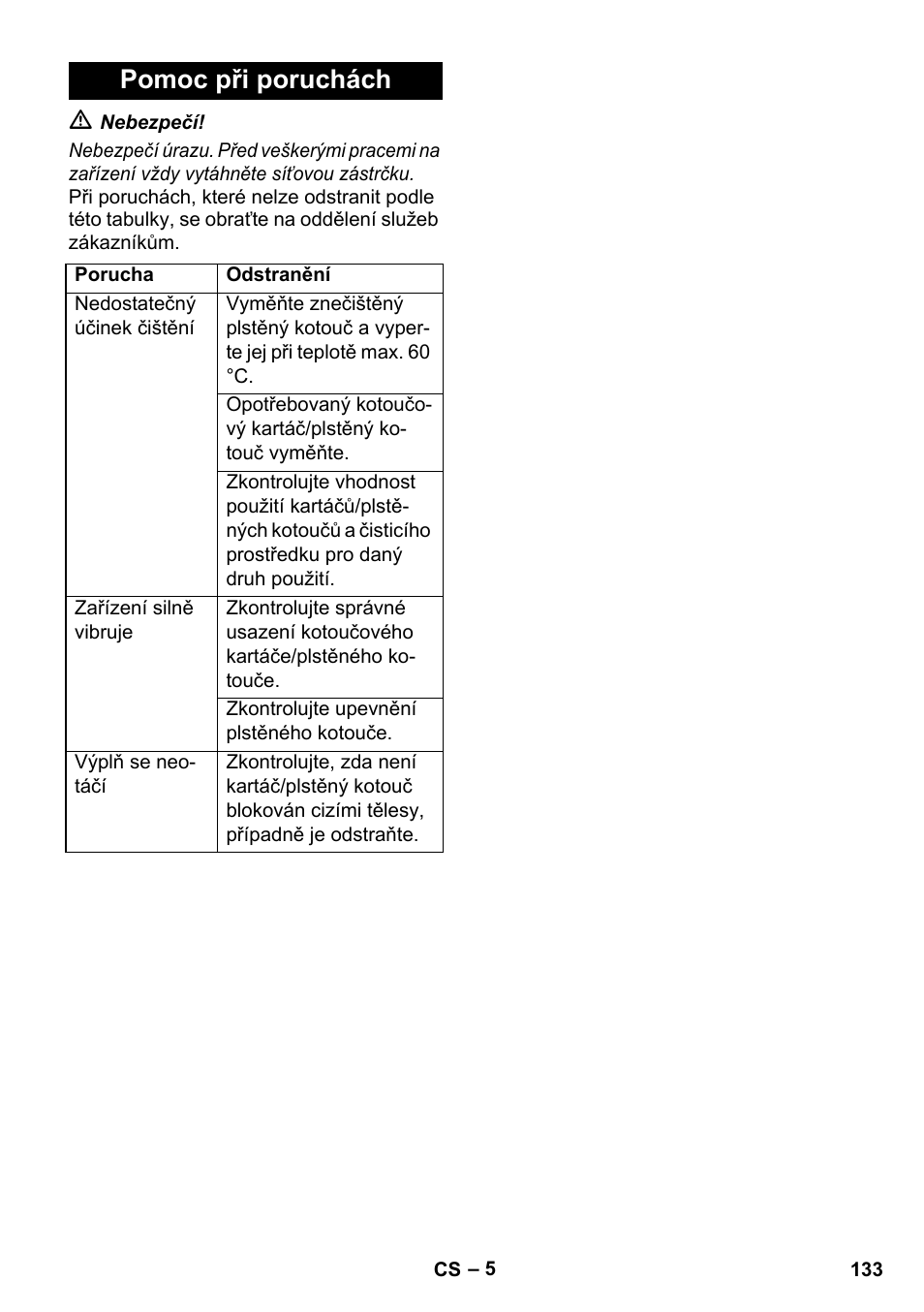 Pomoc při poruchách | Karcher BDS 43-450C EU User Manual | Page 133 / 240