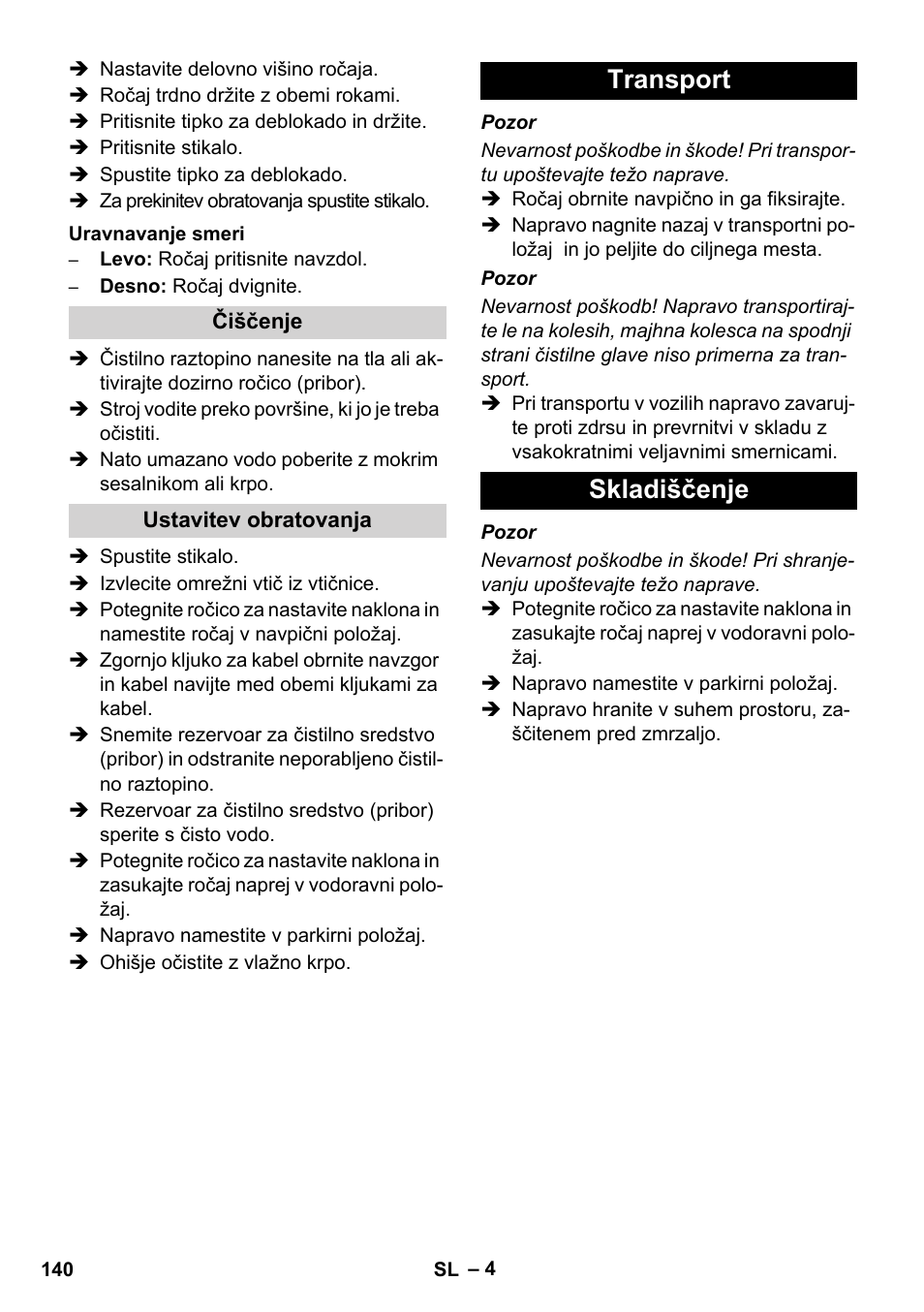 Transport skladiščenje | Karcher BDS 43-450C EU User Manual | Page 140 / 240