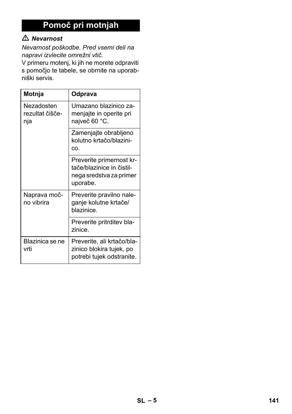 Pomoč pri motnjah | Karcher BDS 43-450C EU User Manual | Page 141 / 240