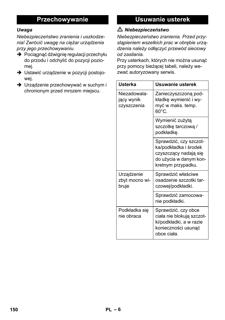 Przechowywanie usuwanie usterek | Karcher BDS 43-450C EU User Manual | Page 150 / 240