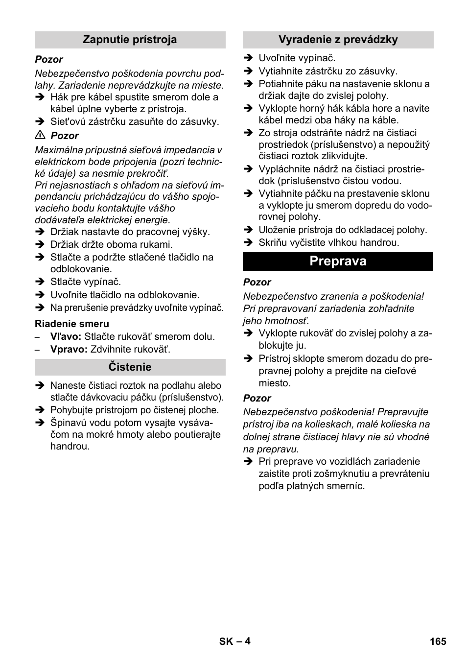 Preprava | Karcher BDS 43-450C EU User Manual | Page 165 / 240
