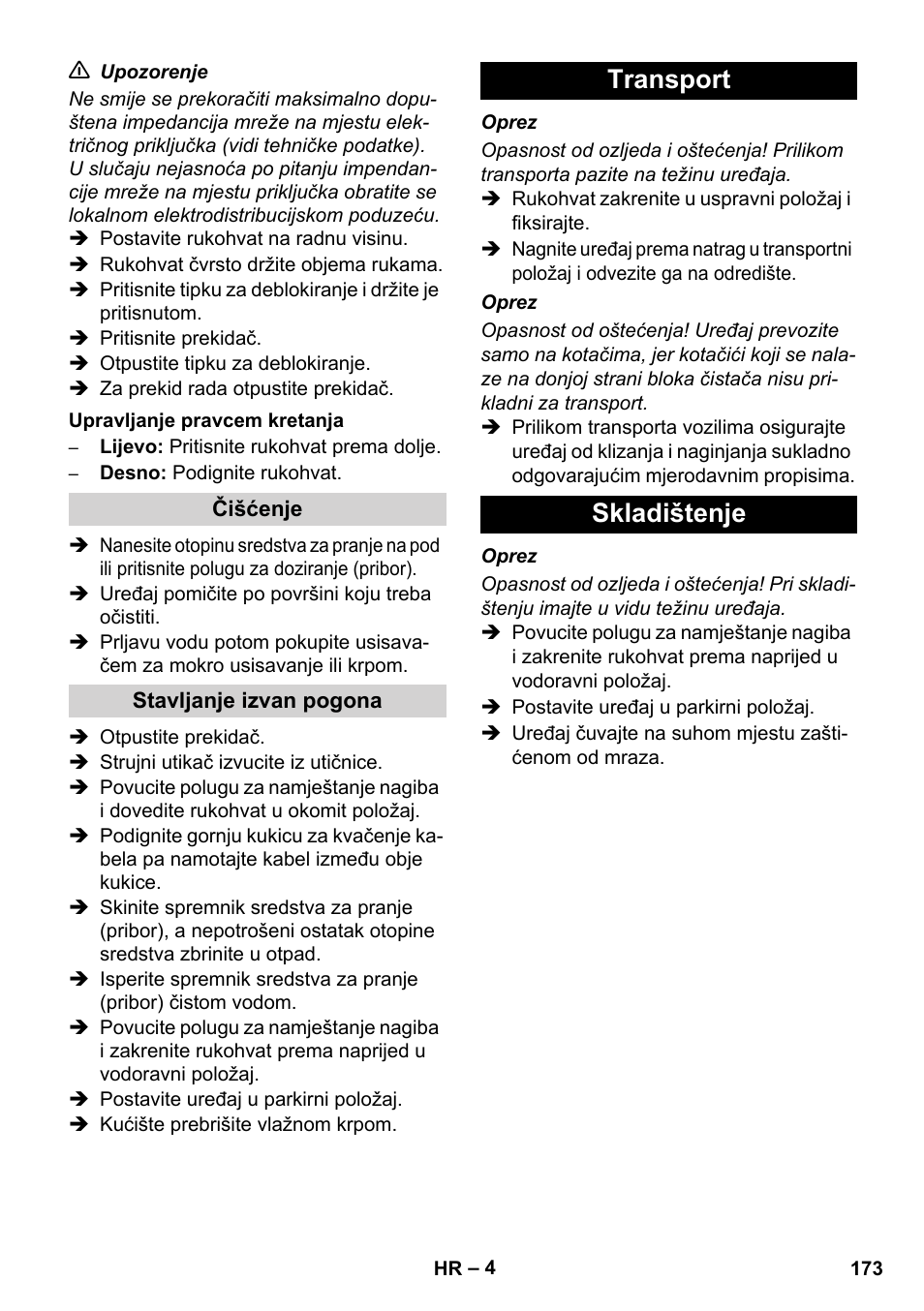 Transport skladištenje | Karcher BDS 43-450C EU User Manual | Page 173 / 240