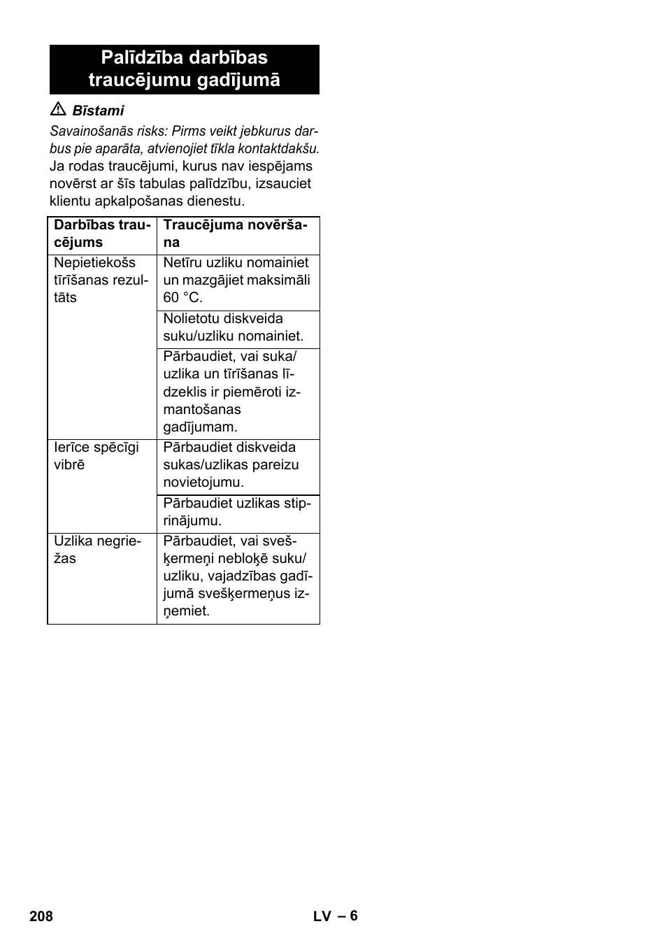 Palīdzība darbības traucējumu gadījumā | Karcher BDS 43-450C EU User Manual | Page 208 / 240