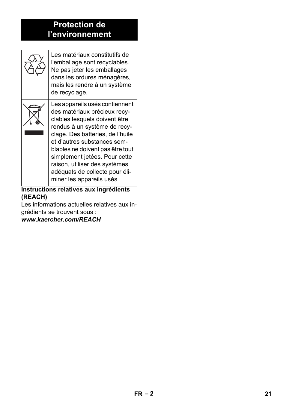 Protection de l’environnement | Karcher BDS 43-450C EU User Manual | Page 21 / 240