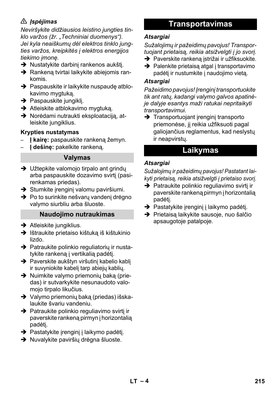 Transportavimas laikymas | Karcher BDS 43-450C EU User Manual | Page 215 / 240