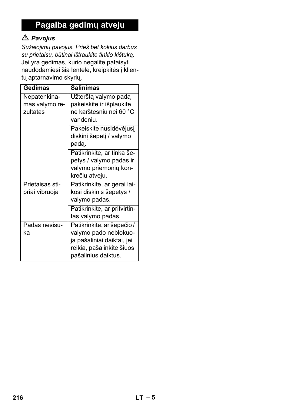 Pagalba gedimų atveju | Karcher BDS 43-450C EU User Manual | Page 216 / 240