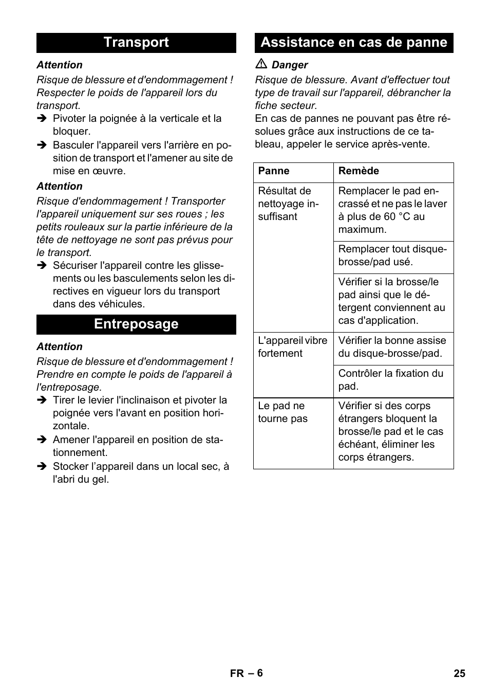 Transport entreposage assistance en cas de panne | Karcher BDS 43-450C EU User Manual | Page 25 / 240