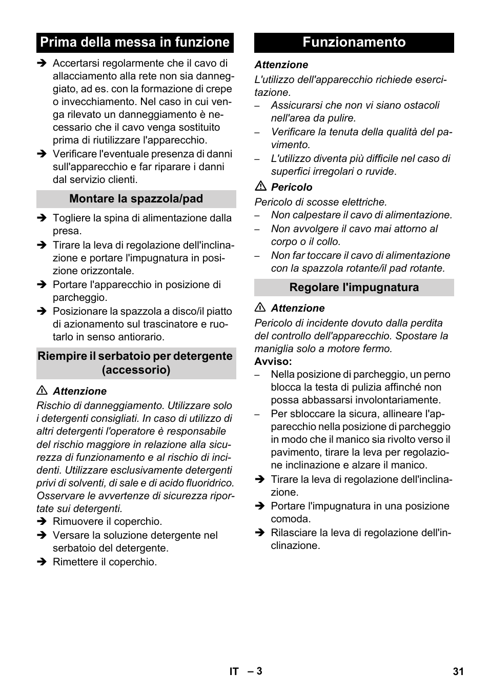 Prima della messa in funzione, Funzionamento | Karcher BDS 43-450C EU User Manual | Page 31 / 240