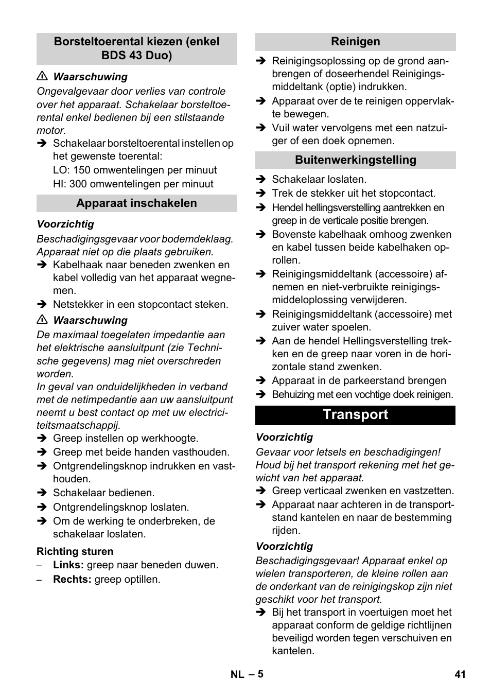 Transport | Karcher BDS 43-450C EU User Manual | Page 41 / 240
