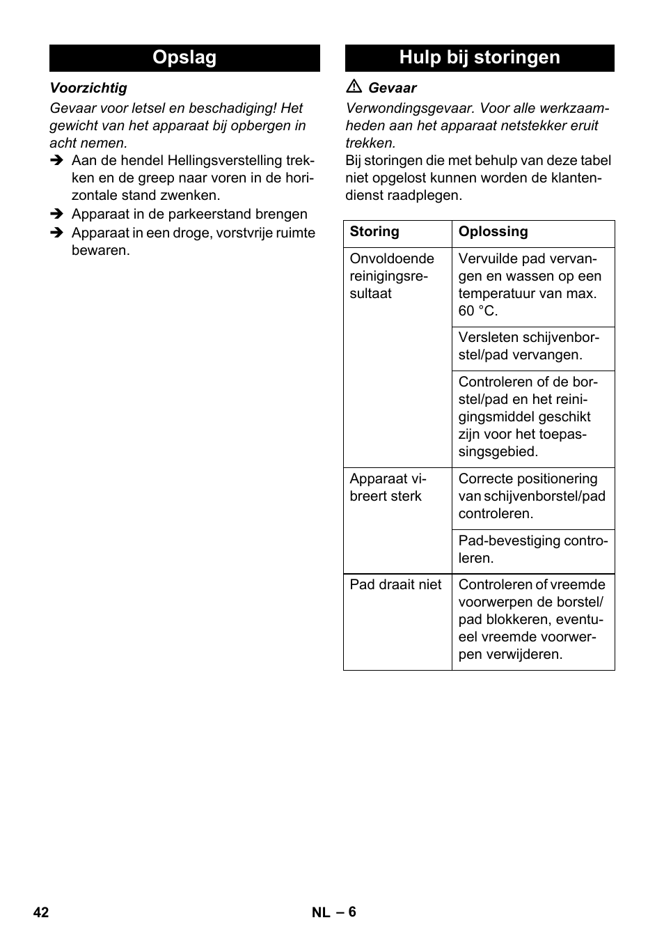 Opslag hulp bij storingen | Karcher BDS 43-450C EU User Manual | Page 42 / 240