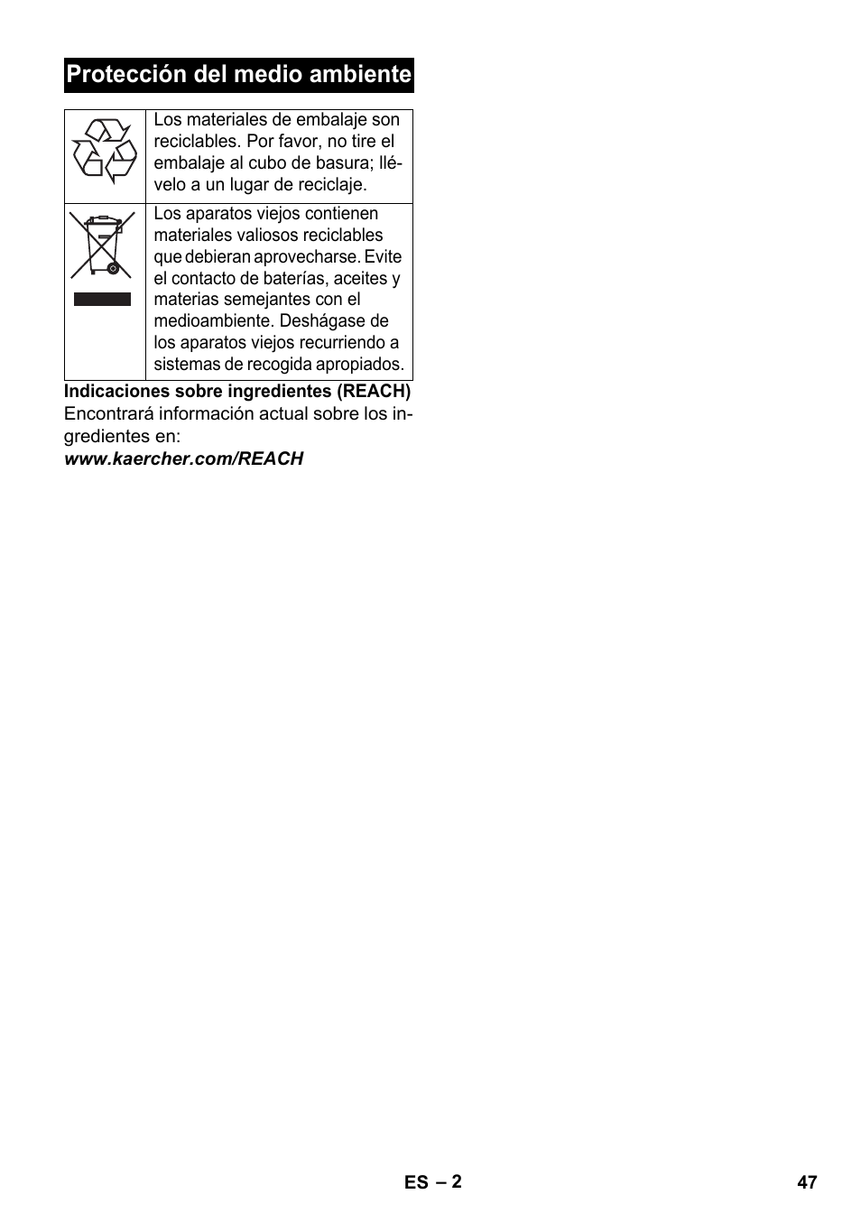 Protección del medio ambiente | Karcher BDS 43-450C EU User Manual | Page 47 / 240