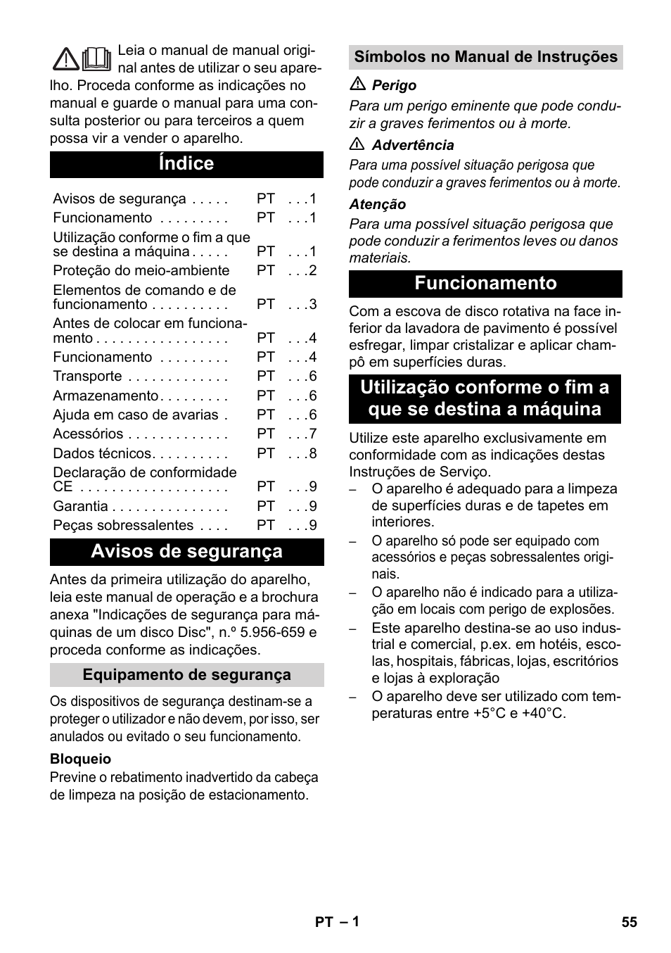 Português, Índice, Avisos de segurança | Karcher BDS 43-450C EU User Manual | Page 55 / 240