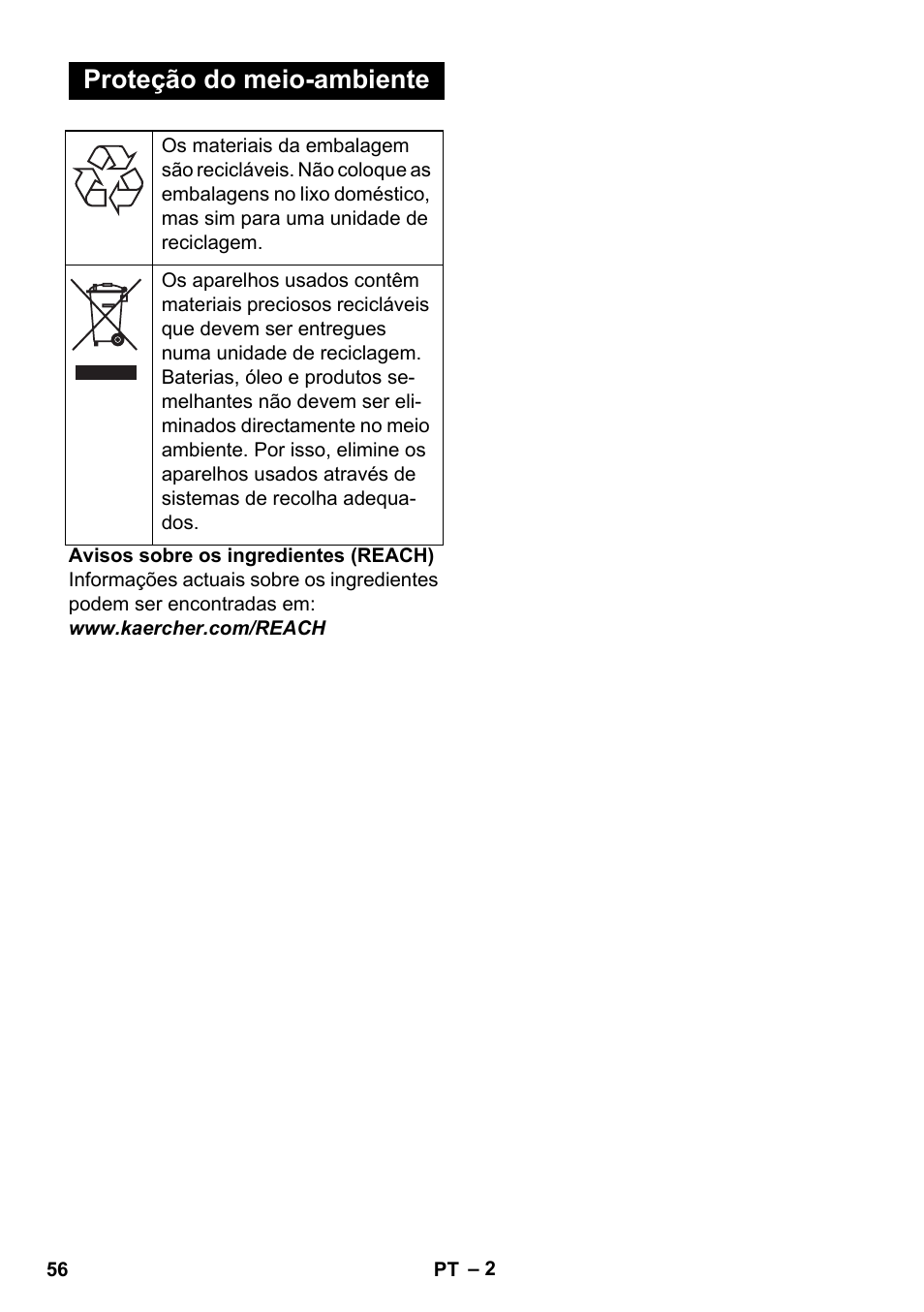 Proteção do meio-ambiente | Karcher BDS 43-450C EU User Manual | Page 56 / 240