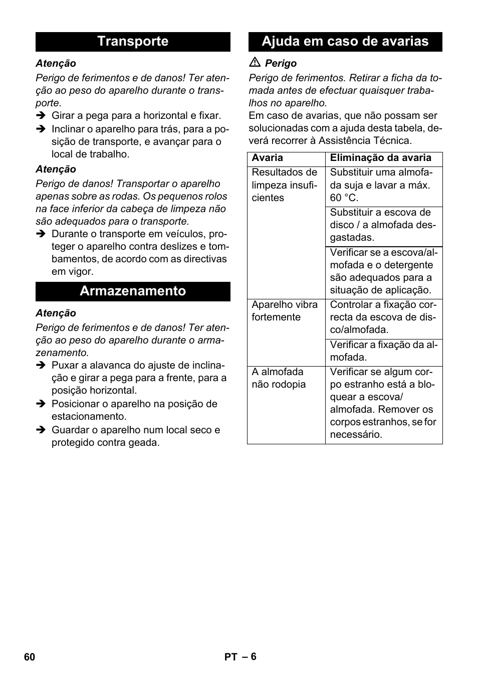 Transporte armazenamento ajuda em caso de avarias | Karcher BDS 43-450C EU User Manual | Page 60 / 240