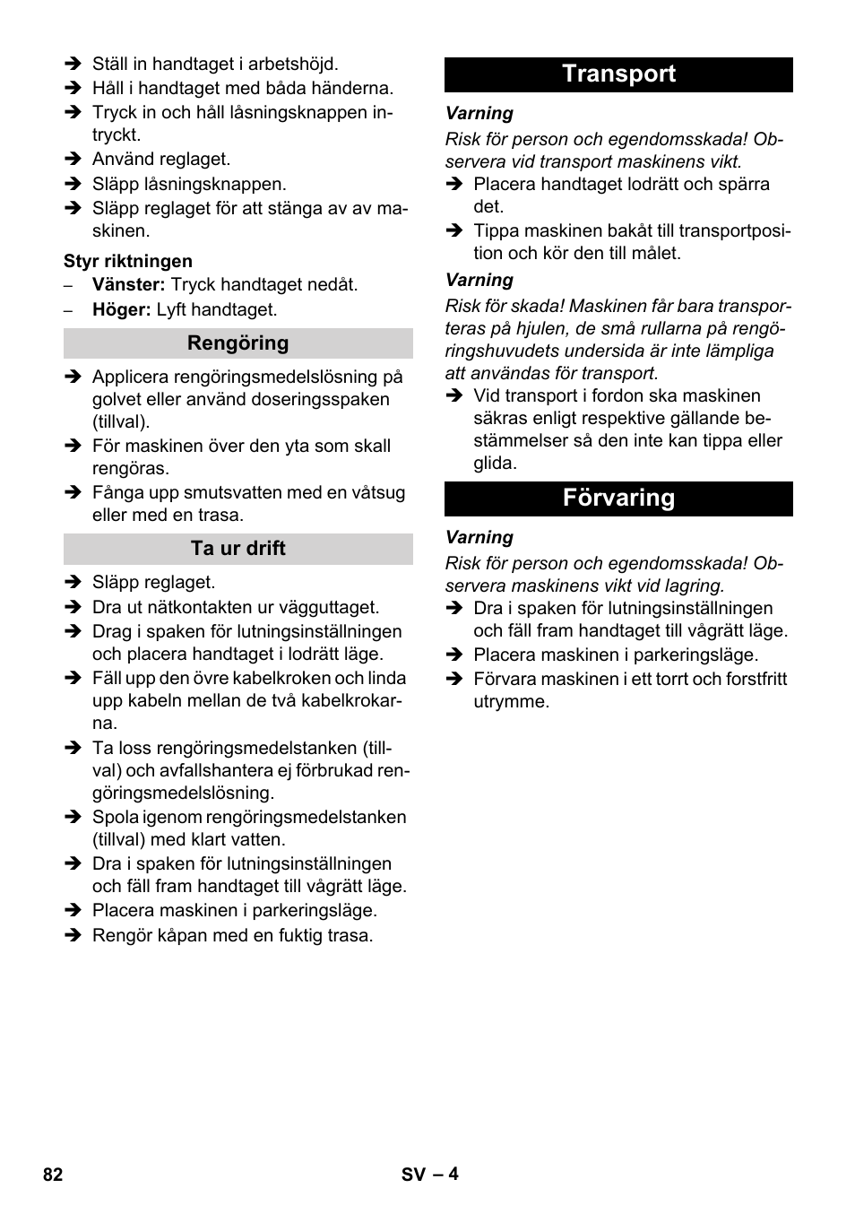Transport förvaring | Karcher BDS 43-450C EU User Manual | Page 82 / 240