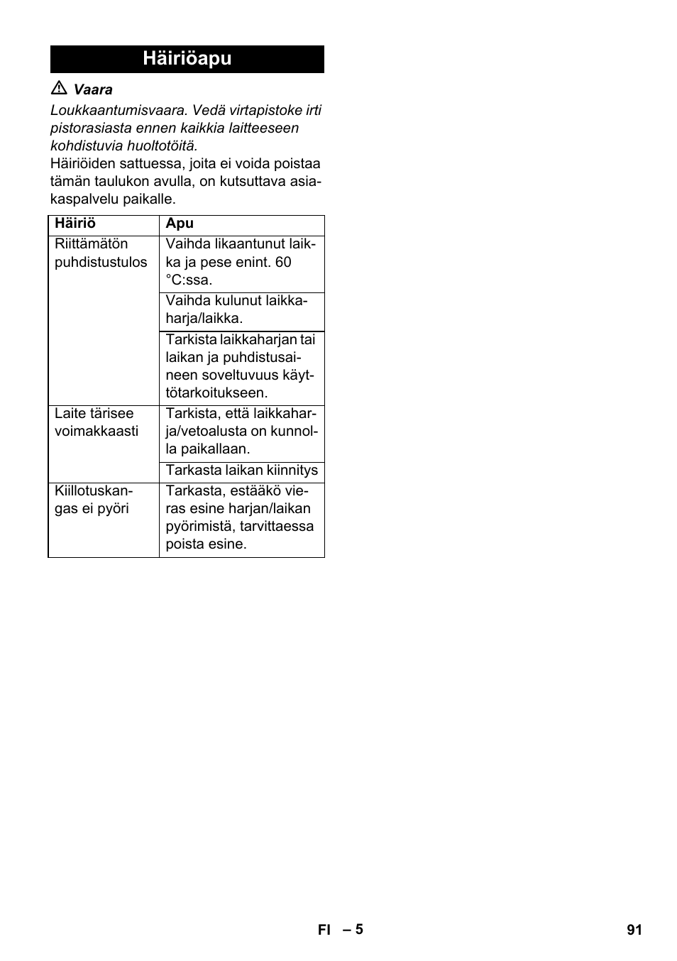 Häiriöapu | Karcher BDS 43-450C EU User Manual | Page 91 / 240