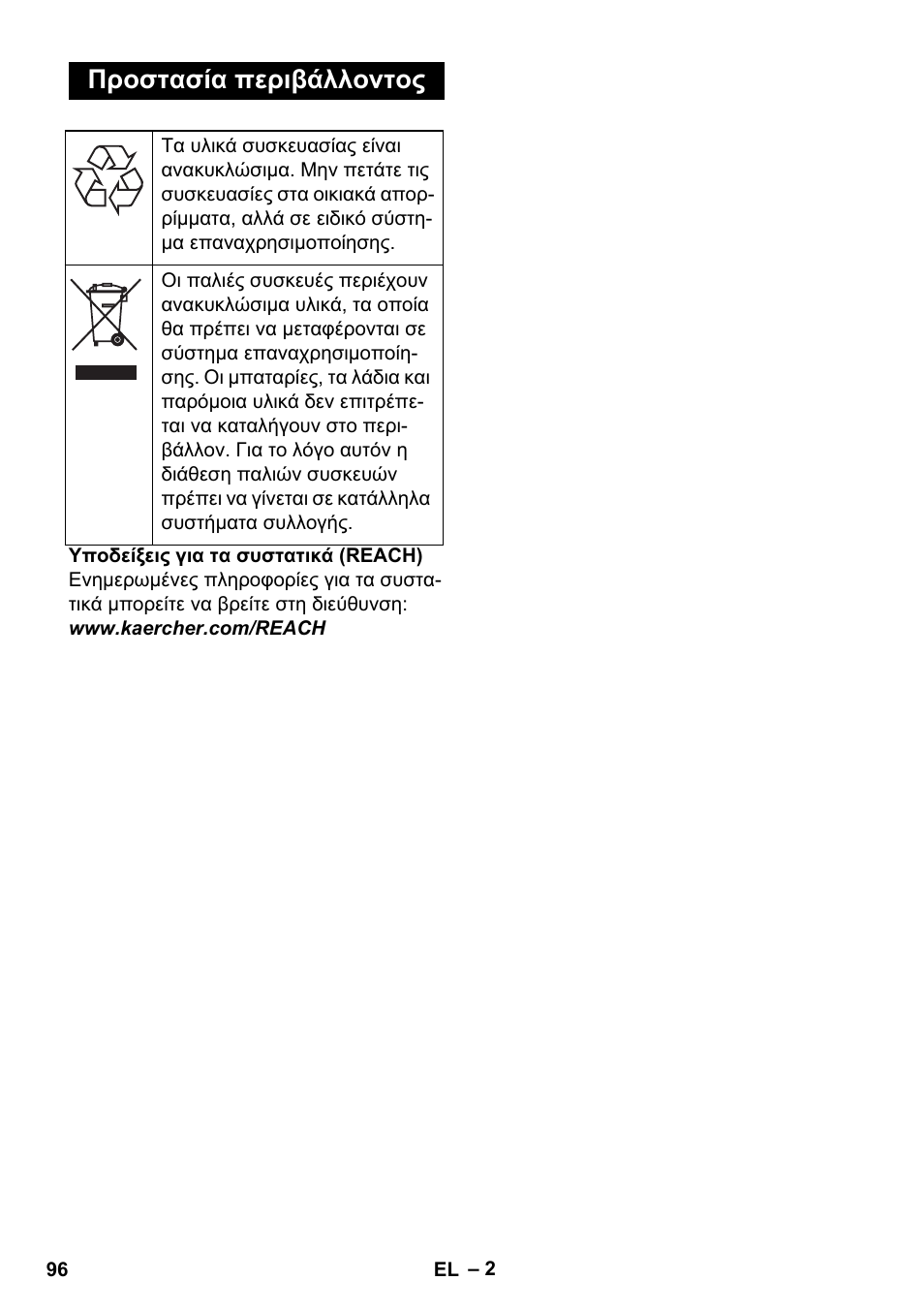 Προστασία περιβάλλοντος | Karcher BDS 43-450C EU User Manual | Page 96 / 240