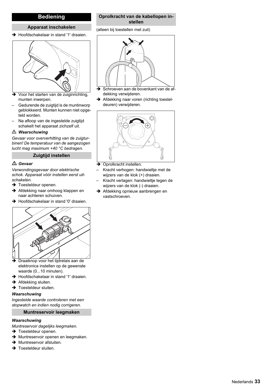 Bediening | Karcher SB-Sauger Aspiratore self service MONO User Manual | Page 33 / 164