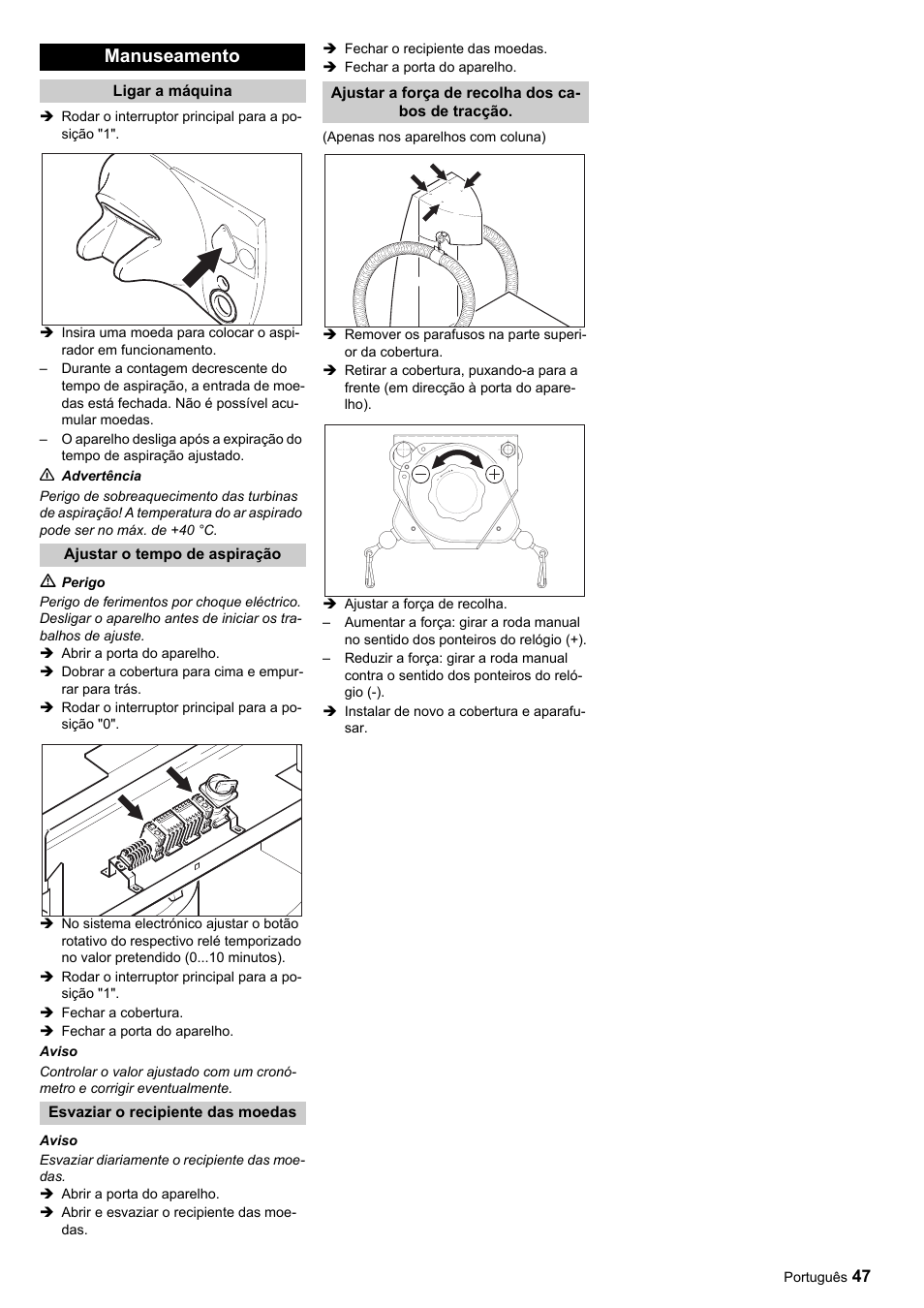 Manuseamento | Karcher SB-Sauger Aspiratore self service MONO User Manual | Page 47 / 164