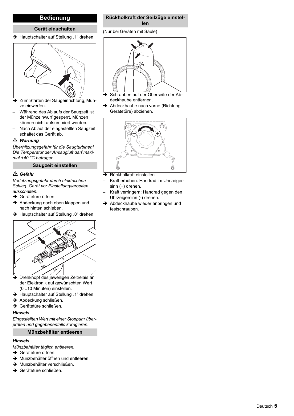 Bedienung | Karcher SB-Sauger Aspiratore self service MONO User Manual | Page 5 / 164