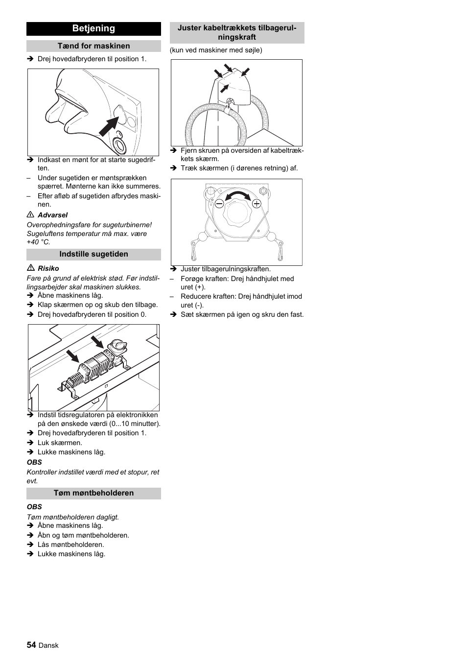 Betjening | Karcher SB-Sauger Aspiratore self service MONO User Manual | Page 54 / 164